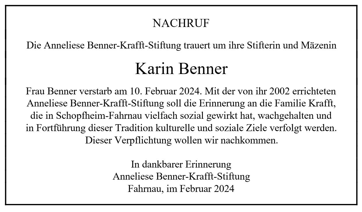 Nachruf Karin Benner